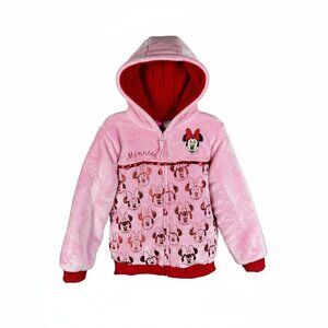 Disney Girls Fleece Jacket 3T Soft Plush Fully Sherpa Lined Zip-Up Hoodie Minnie